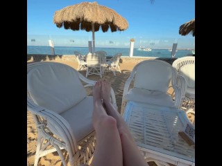 giantes worship big toes big legs  in beach outdoor