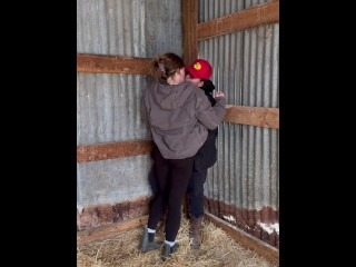 Sexy Lesbian Farmers Kiss And Touch Each Other In The Barn