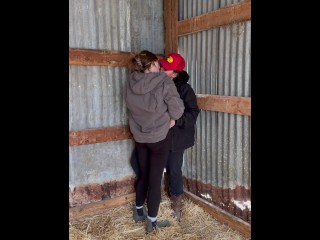 Sexy Lesbian Farmers Kiss And Touch Each Other In The Barn
