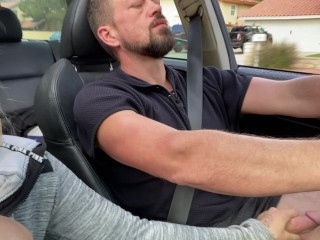 Jerking Him Off and Sucking Big Cock While Driving with Jamie Stone