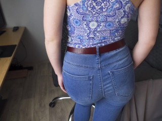 Blue Jeans Ass Tease In Full Back Panties