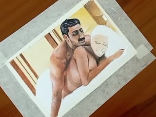 Erotic Art Or Drawing Of Sexy Indian Woman enjoying First Night with Husband