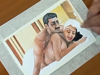 Erotic Art Or Drawing Of Sexy Indian Woman enjoying First Night with Husband