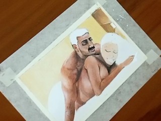 Erotic Art Or Drawing Of Sexy Indian Woman enjoying First Night with Husband