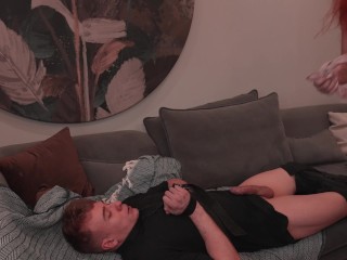 Fiery Redhead Domina Ties Up and Fucks Submissive Hubby