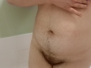 ftm plays with tits and clit in the shower