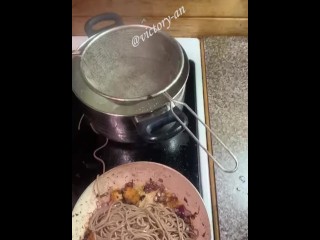 Hot babes blowjob lets my noodles boil