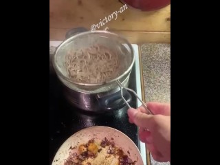 Hot babes blowjob lets my noodles boil