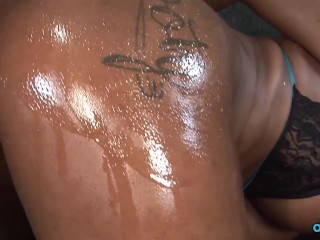 Perfect ebony gerts lubed up and is fucked until she is creamed