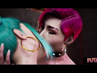 Futa3dX - Green Haired Babe Gets Fucked Hard By Punk Girl And Futa Babe