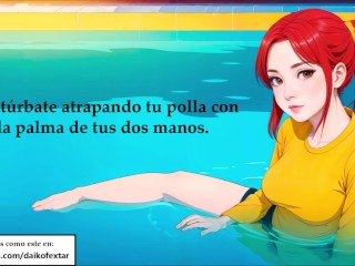 JOI hentai, traviesa en la piscina. Voz española.