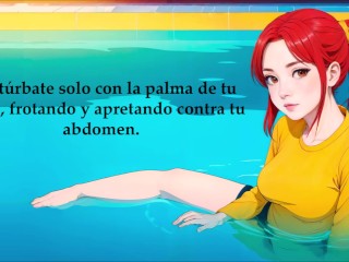 JOI hentai, traviesa en la piscina. Voz española.