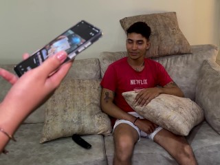 Teen finds dirty pictures on his hot stepsister's mobile phone and convinces her to fuck her