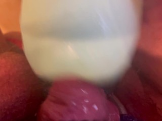 Trans man with fat T dick plays with new toy