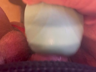 Trans man with fat T dick plays with new toy