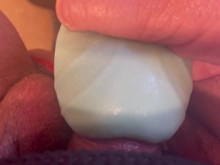 Trans man with fat T dick plays with new toy