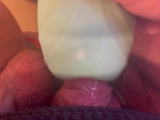 Trans man with fat T dick plays with new toy