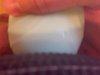 Trans man with fat T dick plays with new toy