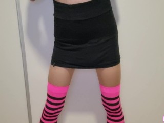 Sissy Wearing a Diaper Under Her Skirt