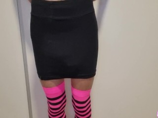 Sissy Wearing a Diaper Under Her Skirt