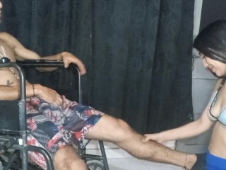 MY BROTHER IS IN A WHEELCHAIR AND NEEDS HELP WITH HIS DICK - homemade sex with my horny stepbrother