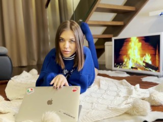 Hot Step Sis Made Me Cum On Her Perfect Tits by the Fireplace