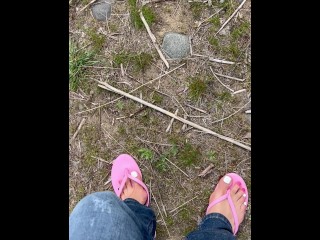 Sissyboy showing off feet in flip flops