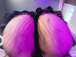 POV Ass and Feet Worship Mistress in Black Fishnet Pantyhose