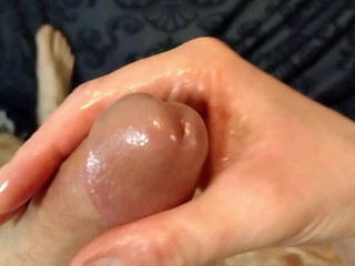 Slippery solo session - huge POV cumshot with long stroking and sexy male moans