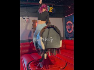 Slutty college girl flashes the whole bar while riding mechanical bull