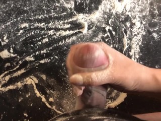 Cooking dick for dinner. Part 1/3. Jerking off and breading a penis in flour.