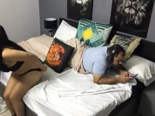 My sister-in-law entered my room all hot, she plays with the dildo between her tits, she touches her