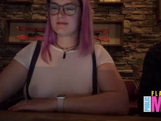 See Through Top Flashing Tits in the Bar - Public Flashing Milf