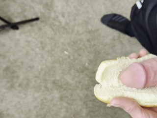 Behind the scenes, sticking my wiener between some Bun. 😜