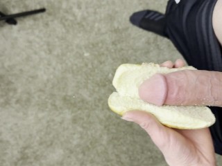 Behind the scenes, sticking my wiener between some Bun. 😜