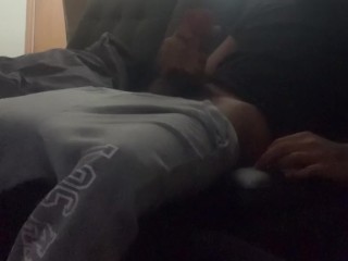 Pulling my bbc out and Fuckin my toy on my bm mother couch while she in her room 😅