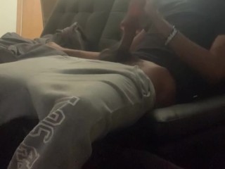 Pulling my bbc out and Fuckin my toy on my bm mother couch while she in her room 😅