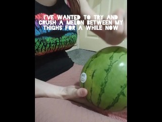 Emo girl crushes a melon between her thighs (messy)