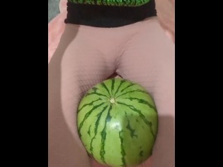 Emo girl crushes a melon between her thighs (messy)