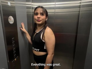 My Neighbor fucked me in the elevator in my first BBC and Interracial experience! Karol Duque