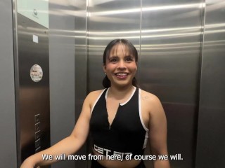 My Neighbor fucked me in the elevator in my first BBC and Interracial experience! Karol Duque