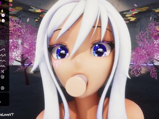 POV Blow Job from Hentai Vtuber Elfie Love & cum on face in VR (3D / VRCHAT / MMD)