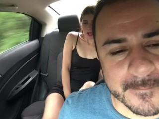 sexy girl has her lush put in her pussy and cums in the back seat of the uber