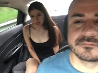 sexy girl has her lush put in her pussy and cums in the back seat of the uber