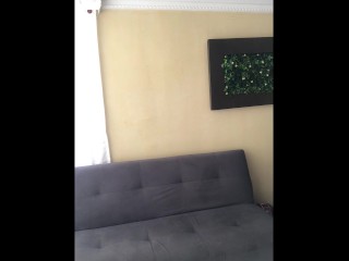 I give my friend's new boyfriend a delicious blowjob on the couch