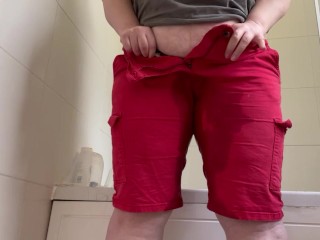 Soaking my favourite red shorts in pee - flooded them so much!