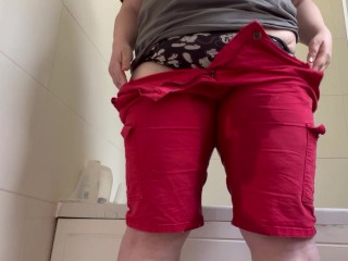 Soaking my favourite red shorts in pee - flooded them so much!