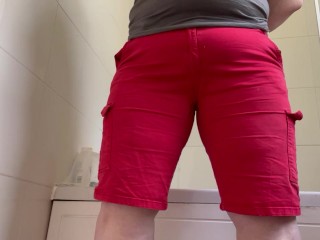 Soaking my favourite red shorts in pee - flooded them so much!