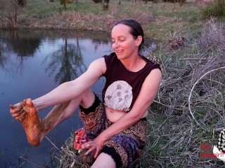 Clothed Milf Muddy, Messy Outdoors Foot Fetish; With Grinding Until Shy Orgasm