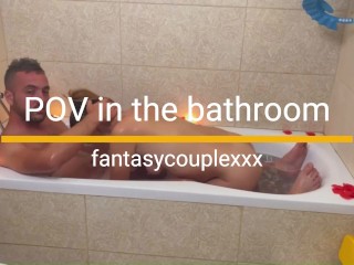 POV . BLOWJOB IN BATHROOM . CUM IN MOUTH